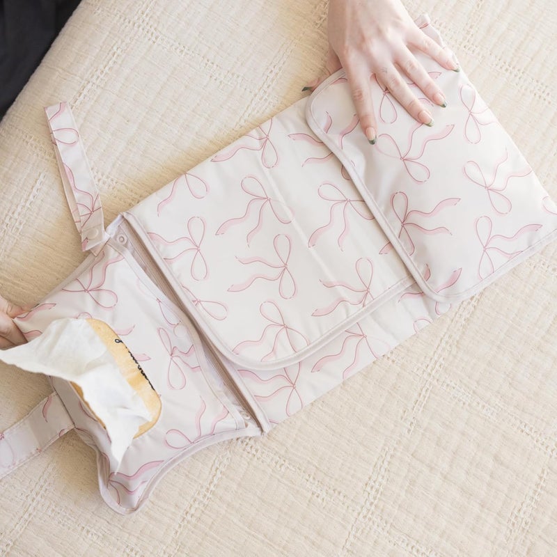 Tiny Twinkle Portable Diaper Changing Pad | Waterproof, Wipeable & Compact Baby Changing Pad for Travel | Smart Wipes Pocket & Organized Storage| Newborn Shower Gift (Bows) - Image 4